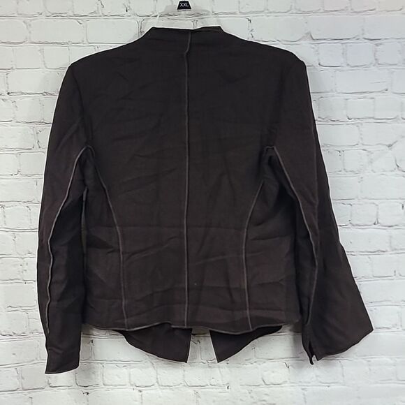 J.Jill Petite Brown Wool Lightweight One-Button Blazer Fold Up Cuff Suit Jacket - Picture 12 of 13